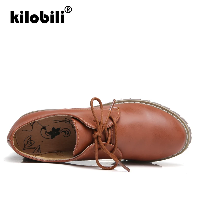 Kilobili/2018 г. Осенние женские туфли оксфорды повседневные лодочки из натуральной