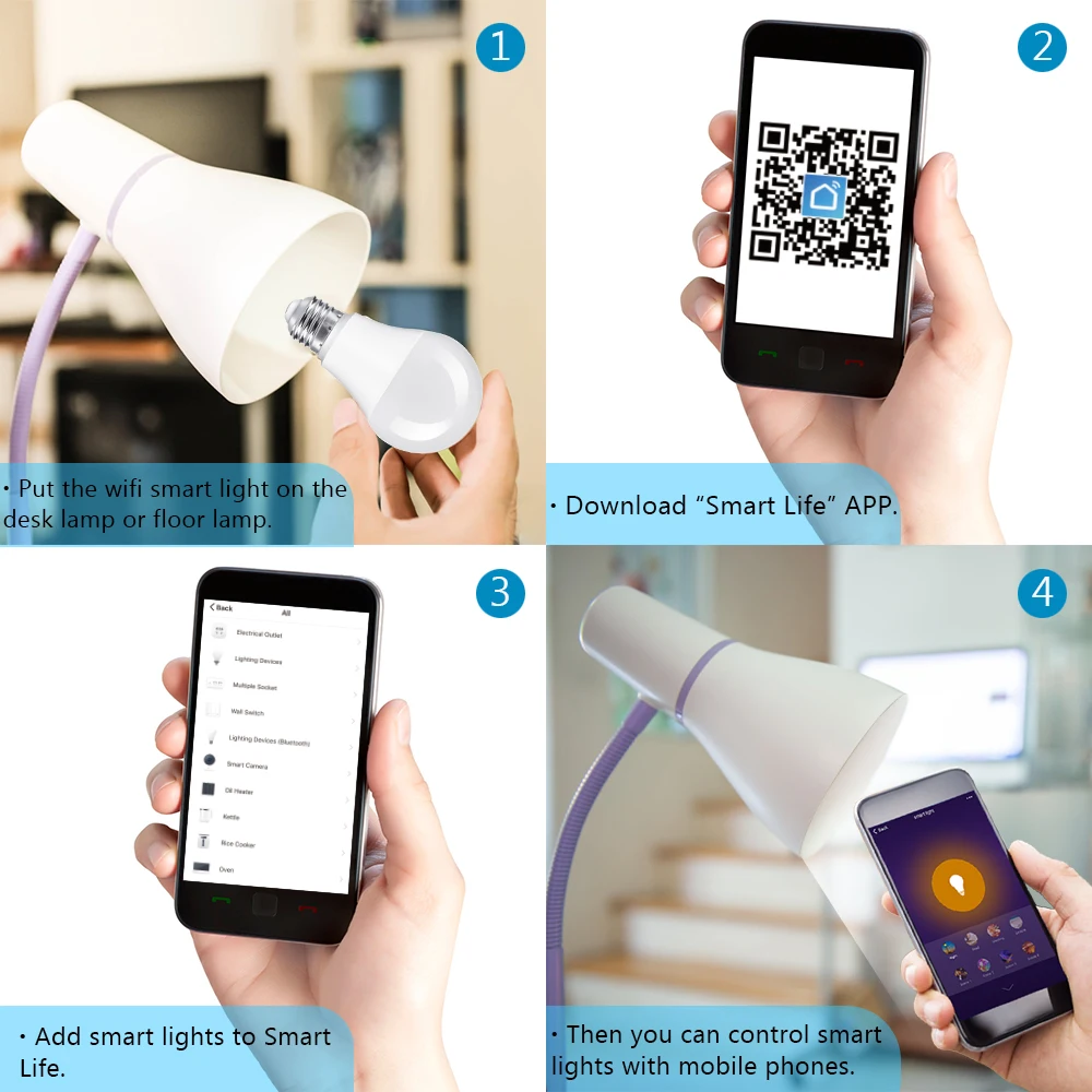 Приложение Tuya Smart Life с регулируемой яркостью E27 WiFi RGB Светодиодная лампа Голосовое