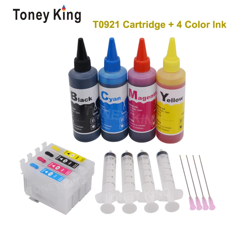 T0921 многоразовый картридж для EPSON Stylus T26 T27 TX106 TX109 TX117 TX119 C51 C91 CX4300 принтер+ 4 цвета Заправка чернилами