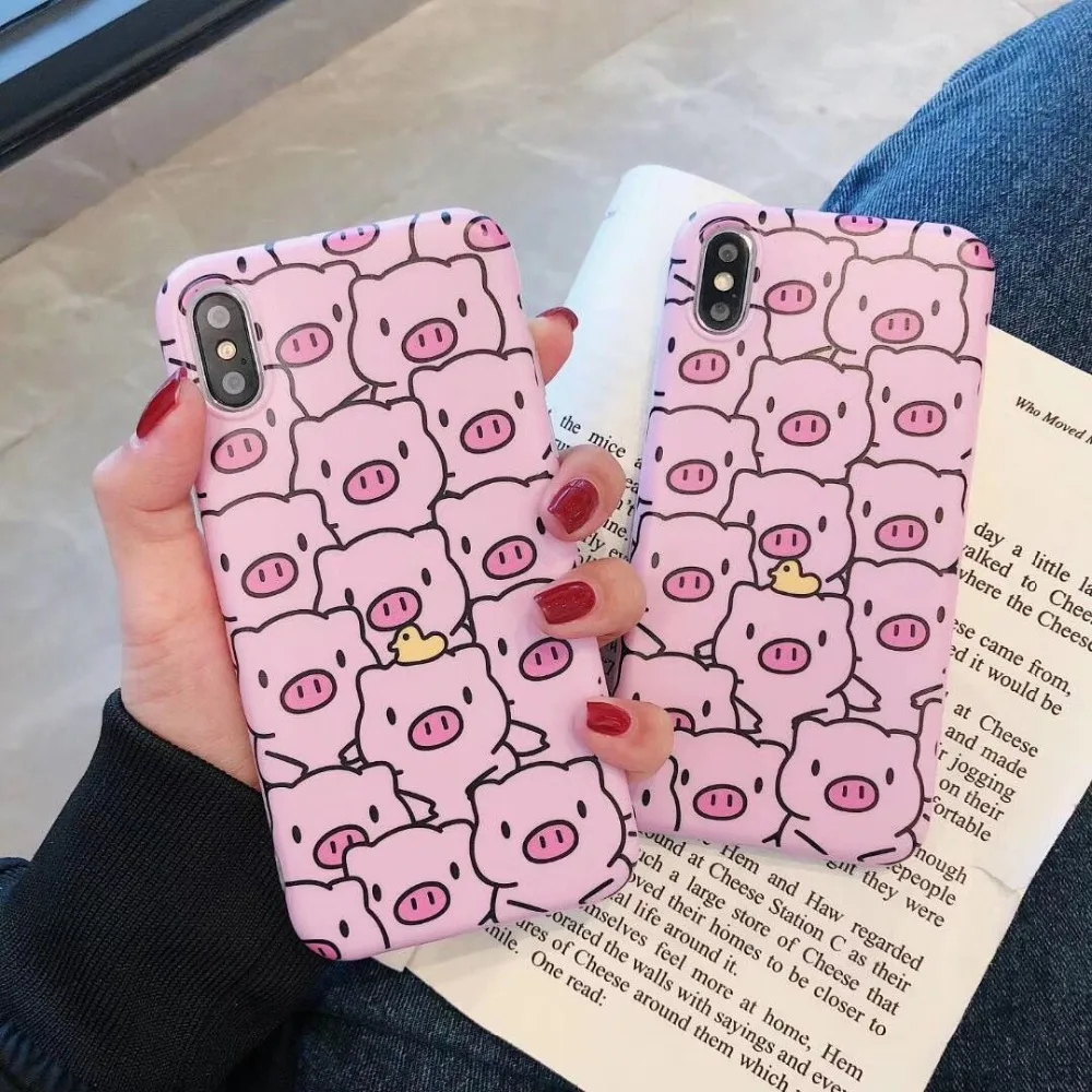 ORYKSZ Fashion Cartoon Pig Phone Case For iphone 6S X XS MAX XR 6 7 8 Plus Back Cover Luxury Cases Fruit Coque |