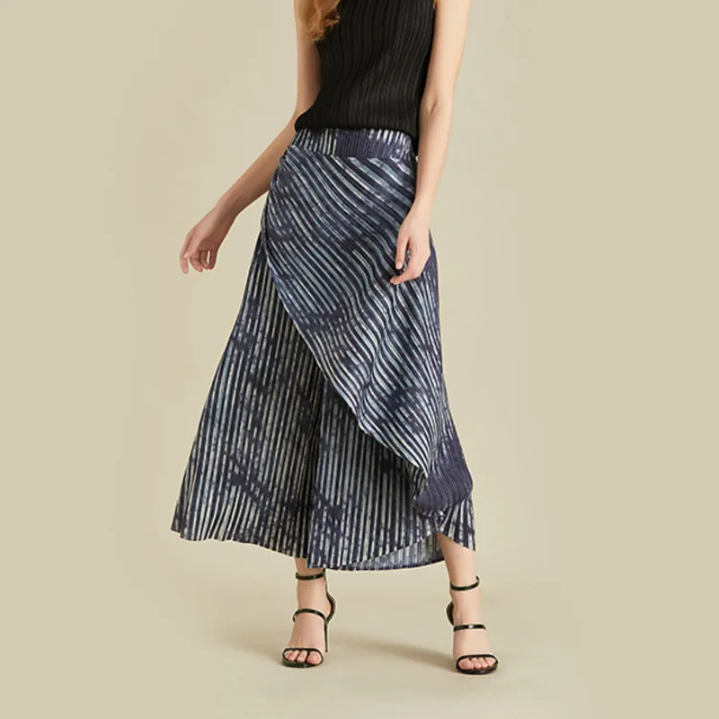 LANMREM 2020 New Summer Beach And Autumn Fake Two Pieces Pleated Vintage Striped Loose Pants High Waist Trousers WH70602 | Женская