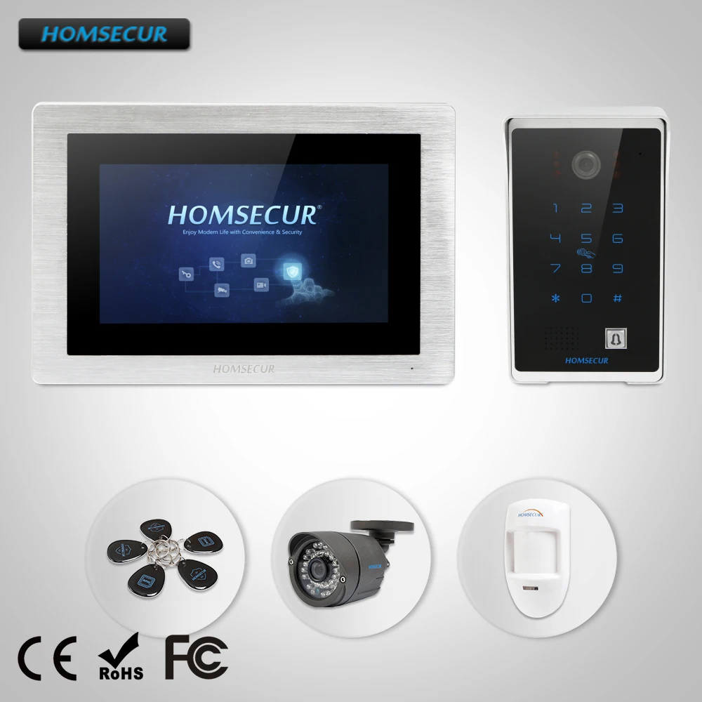 HOMSECUR 7 &quotПроводной Видеодомофон Безопасности + Черная Камера для Квартиры BC081 BM714
