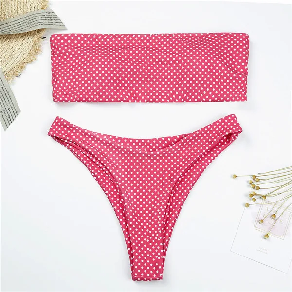 Pink Dot Bikini PLAVKY, сексуальный ретро бандо, бикини, купальник, двусторонний купальник, высокая талия, купальник, женская бразильская бикини - Цвет: Pink Dot Bikini