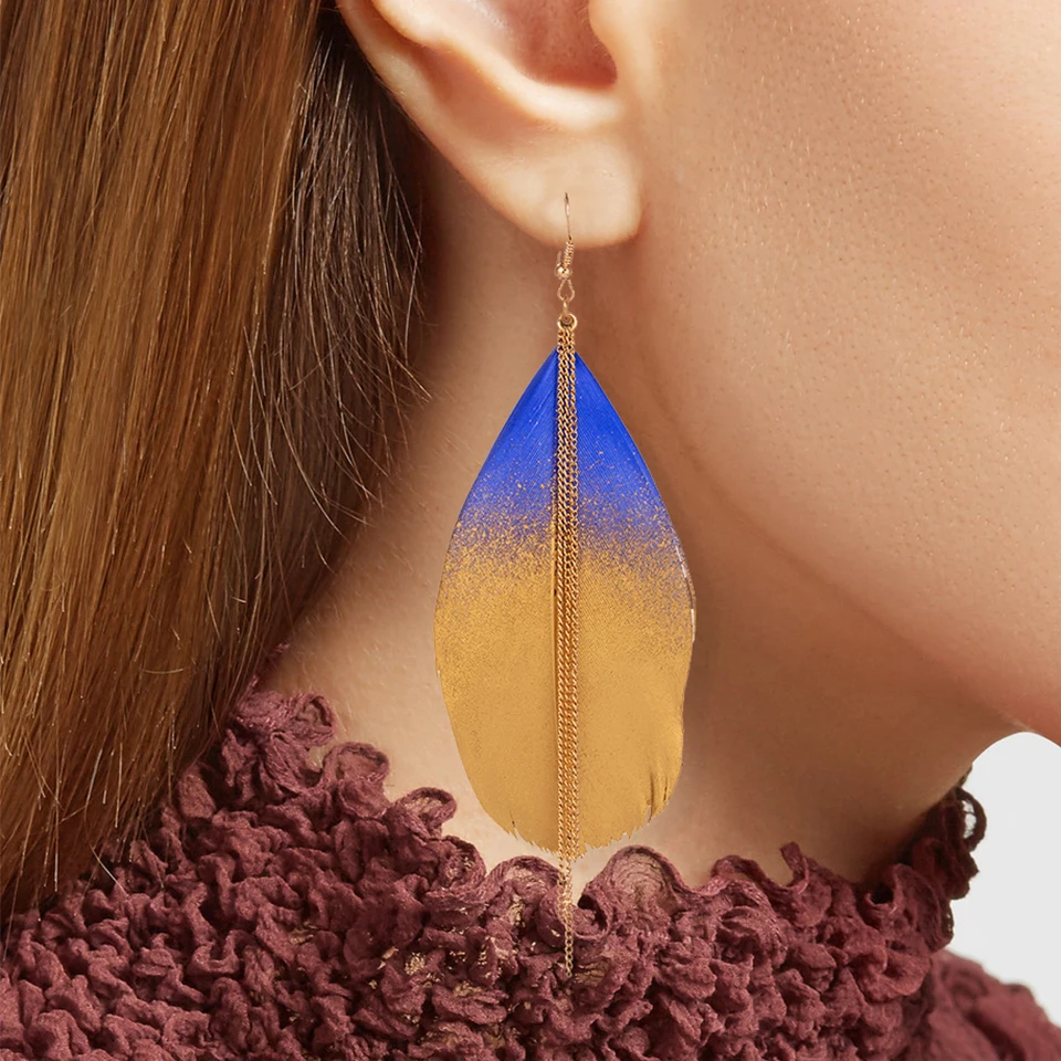 Винтажные висячие серьги в стиле бохо из Индии и этнического зеленого пера