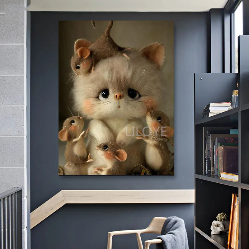 

5D diamond embroidery cat & mouse diamond painting cross stitch mosaic cartoon full square/round diamond decoration home TY58
