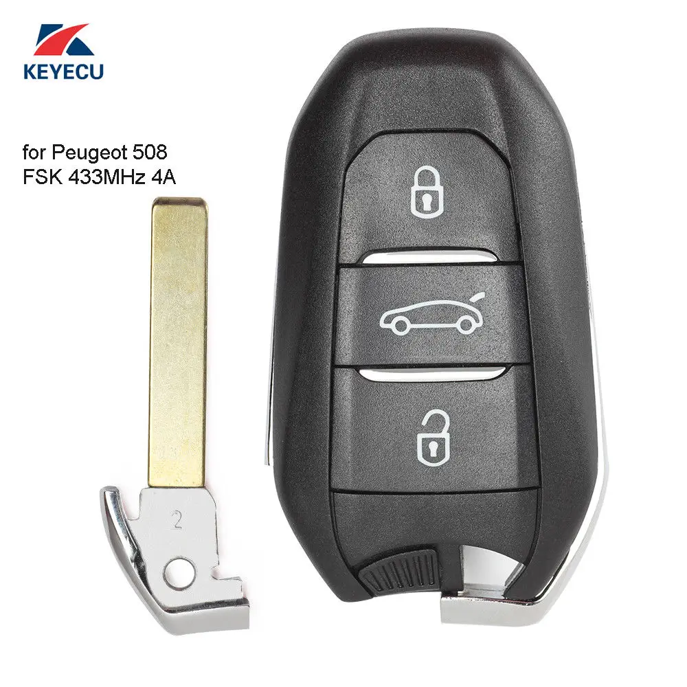 KEYECU 2 шт. умный сменный дистанционный ключ 3 кнопки Fob 434 МГц 4A чип для Peugeot 508 308 408 4008