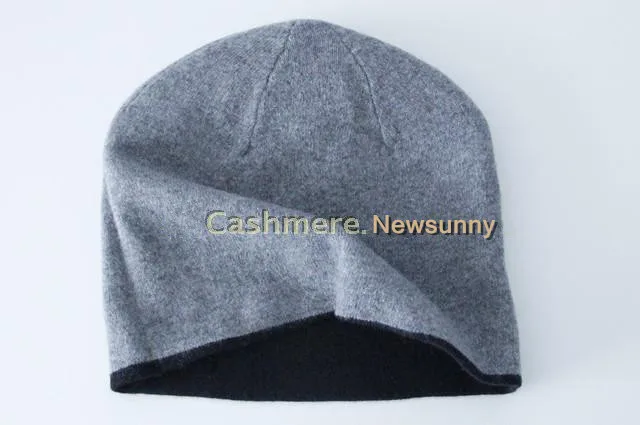 double face color 2ply 100%goat cashmere fashion hats caps thicken beanies for winter EU/M(56-58cm)