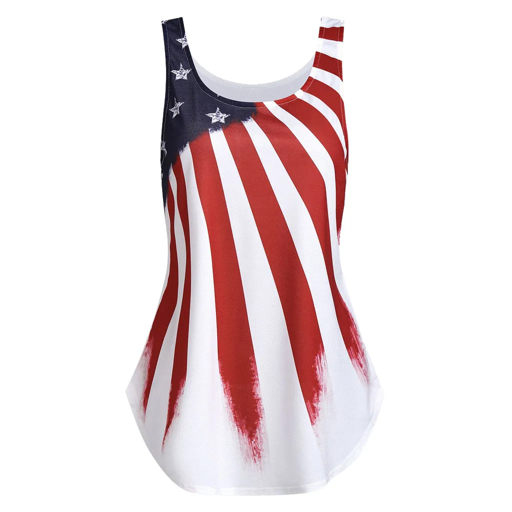 Модная женская майка в полоску с принтом американского флага и круглым вырезом