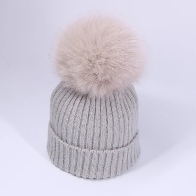 Light Grey - Hat YWMQFUR зимние теплые наборы шапка с шарфом для женщин однотонная винтажная вязаная Дамская шапка Skullies с лисьим меховым шариком женские шапочки шапки шарфы - Цвет: Light Grey - Hat