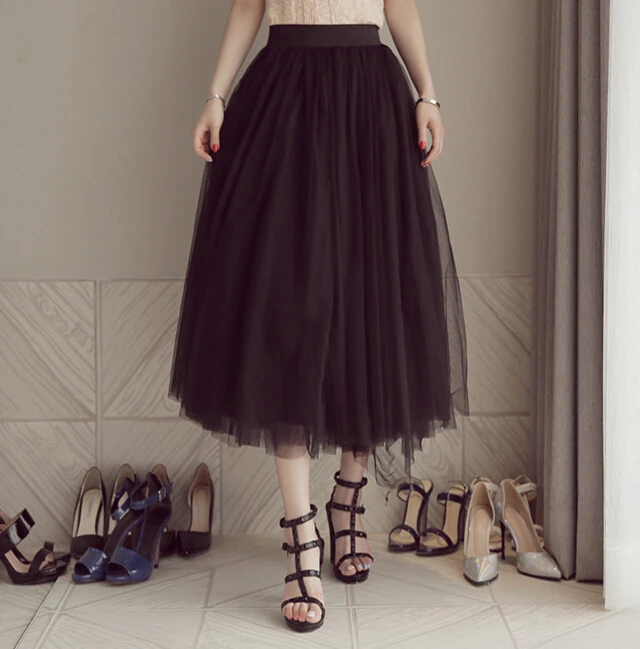 Длинная юбка TingYiLi из тюля черная белая в Корейском стиле для осени и зимы |