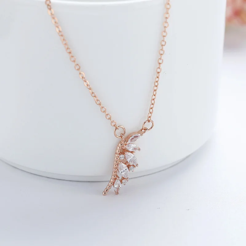 925 Sterling Silver Angel Wings Pendant Necklace Lucky Clear CZ Women Luxury Jewelry rose gold star necklace | Украшения и