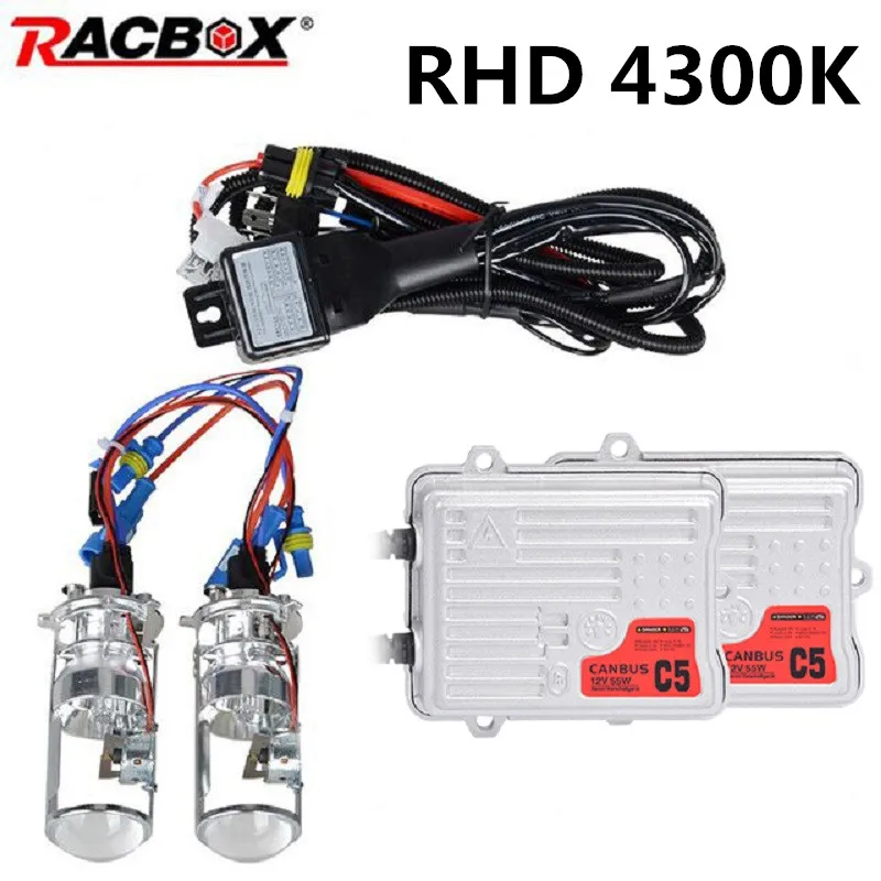 RHD 4300K Балласт 55 W Canbus линзы прожекторного типа фары 2 шт. H4 xenon мини для автомобиля прозрачный форма пучка дальнего света 12 V 4300 K 6000 k длинные пожизненная Гарантия - Испускаемый цвет: RHD 4300K