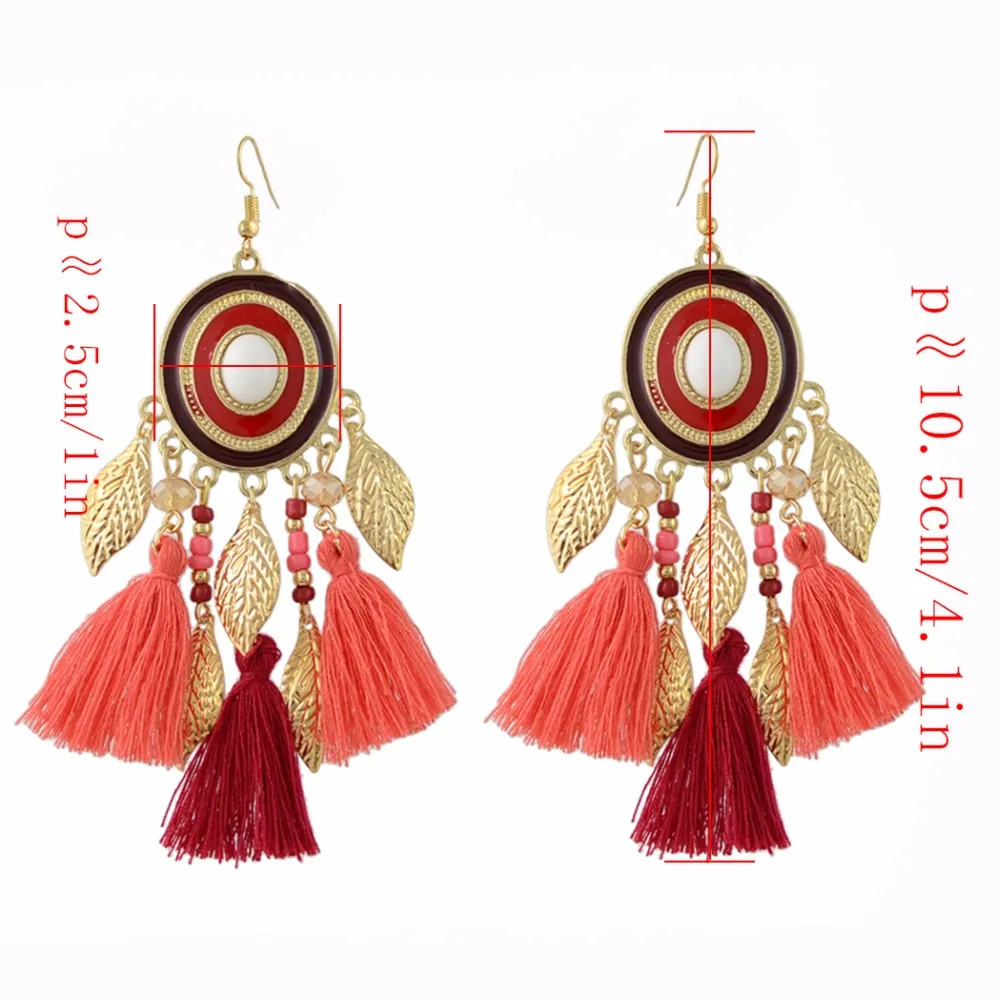 Fashion Jewelry Bohemian Antique Gold Color Tassel Coloful Ball Leaf Earrings Long Ethnic Female from india | Украшения и
