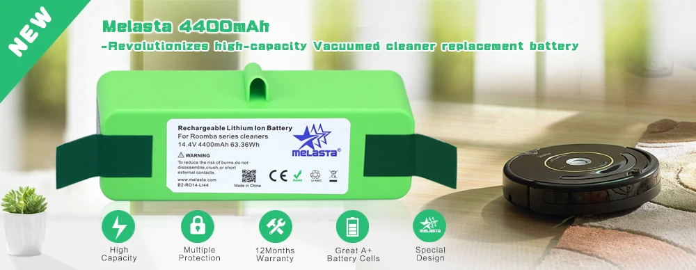 4.4Ah 14,4 V ионно-литиевая Батарея с бренда клетки для iRobot Roomba 500 600 700 800 серии 510 530 550 560 650 770 780 790 870 880 R3