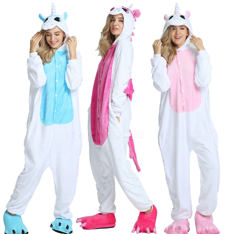 Кигуруми Единорог пижамы для взрослых животных Акула Onesie женщин мужчин пара