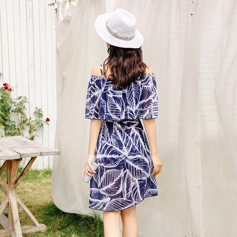 

Women's 3-piece Set Swimsuit Print Push Up Bikini set with Cover Up Beach Dress Off Shoulder Beachwear Bathing Suit Swimwear