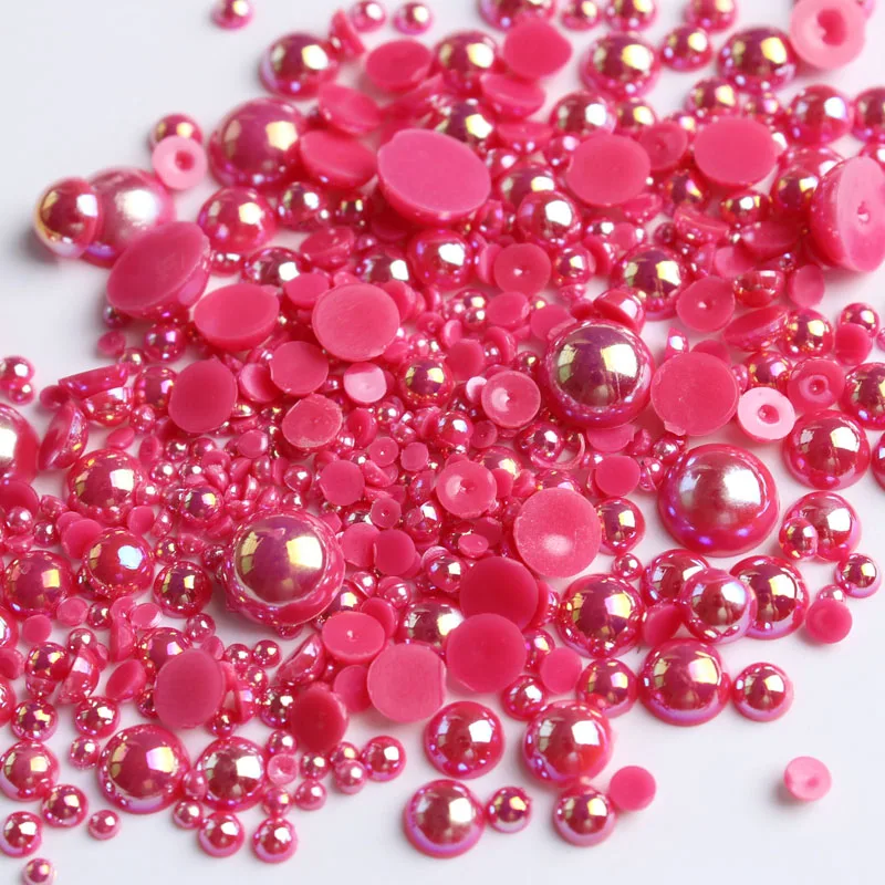mixed size abs nail art rhinestone plastic pearl beads semi circular flat pearl diy mobile phone shell nail accessories free global shipping