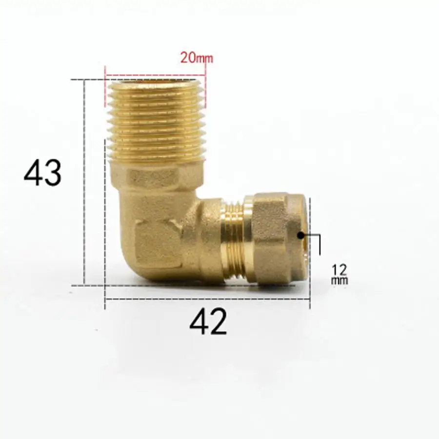 

Fit Copper Tube OD 12mm x 1/2" BSPP Male Brass Compression Union Elbow 90 Degree Fitting Connector Water Gas Oil