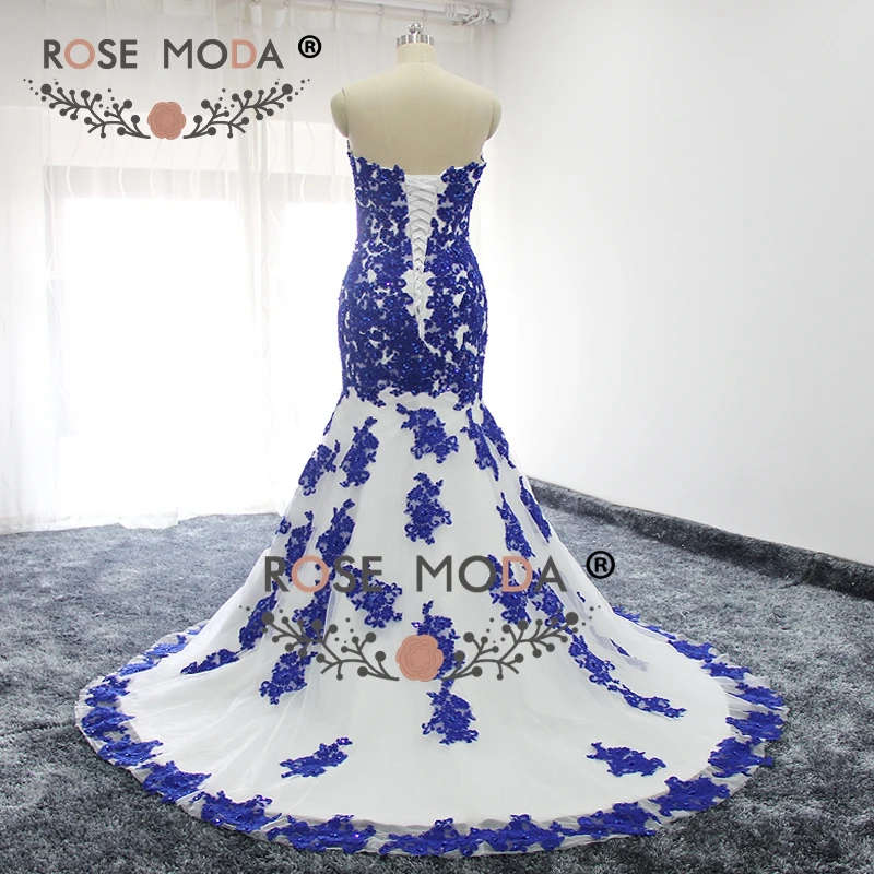 Розовый Moda с милой кружевной аппликацией белое и синее свадебное платье русалки кружевное свадебное платье со шнуровкой сзади
