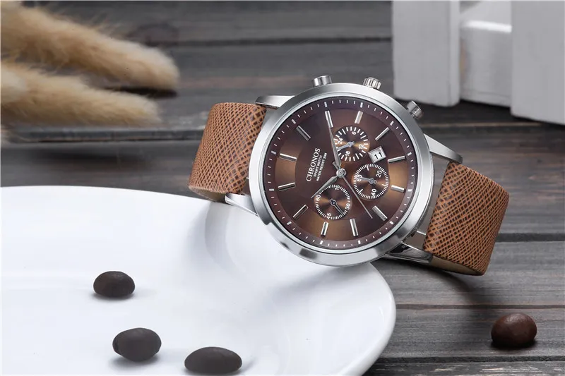 Мужские часы CHRONOS Топ бренд класса люкс мужские Datejust кожаные спортивные Relogio Masculino