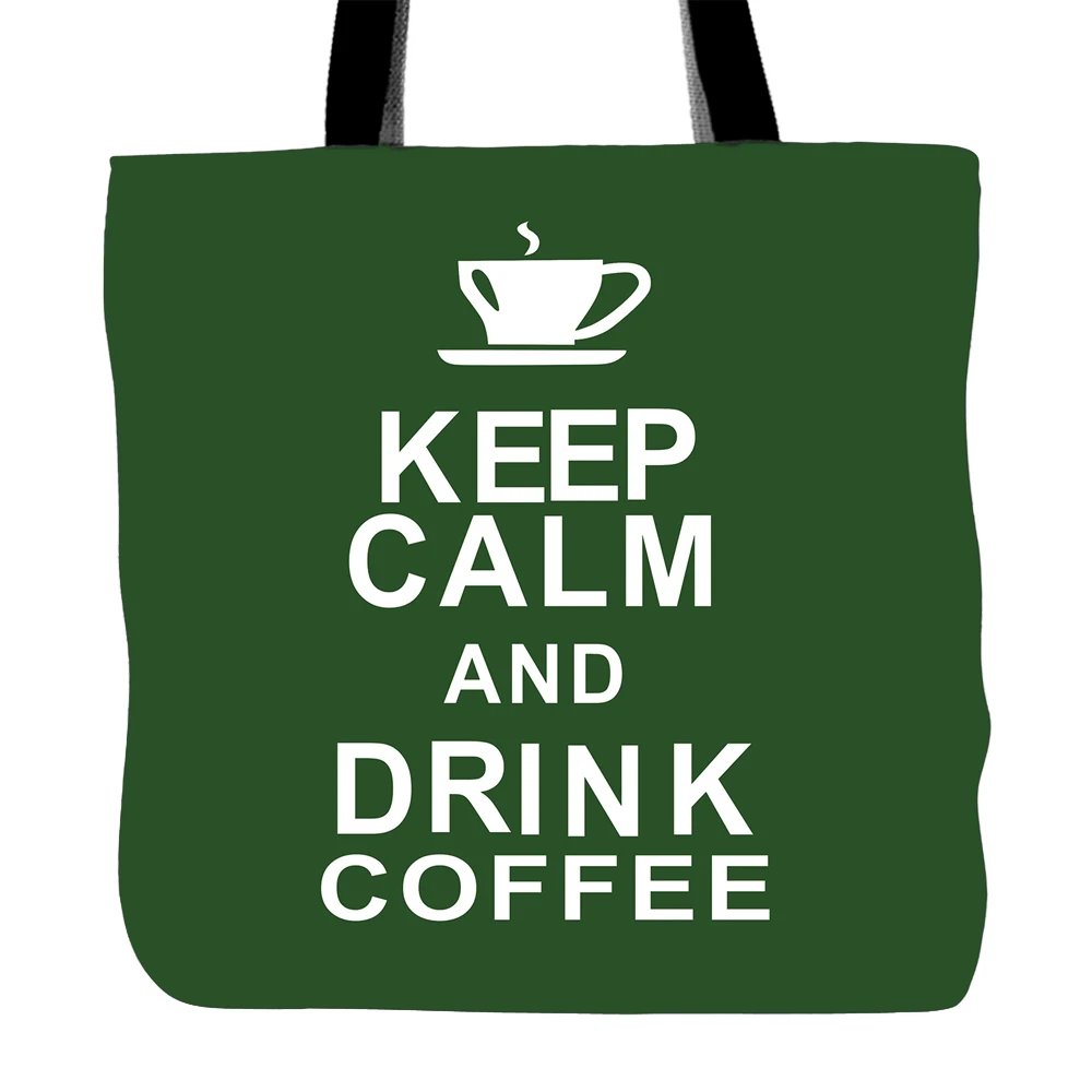 Ручная сумка Keep Calm And Drink Coffee белая холщовая для шопинга путешествий еды