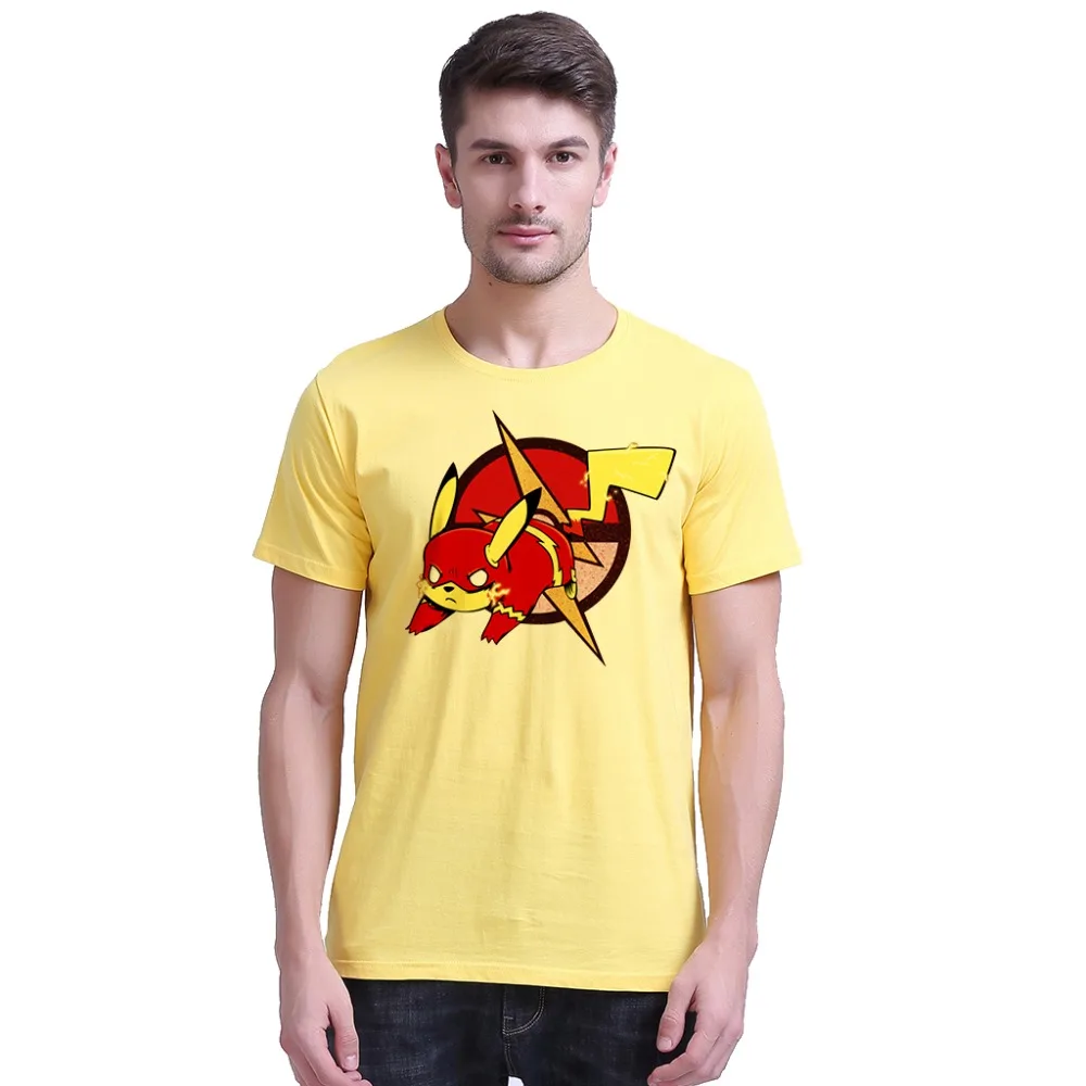 Покемон Пикачу вспышки Дизайн футболки Для мужчин цифровой печати 100% 180 gsm хлопок
