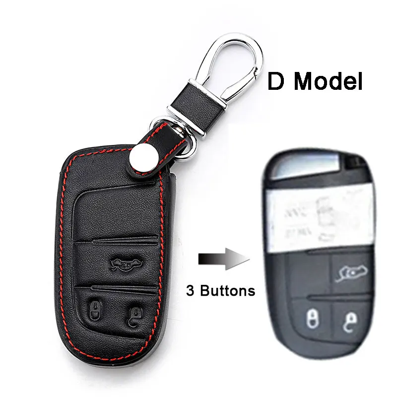 D Model Black3button Кожаный Автомобильный держатель для ключей чехол для Jeep Renegade Grand Cherokee Chrysler 300C для Fiat freeont авто аксессуары - Название цвета: D Model Black3button