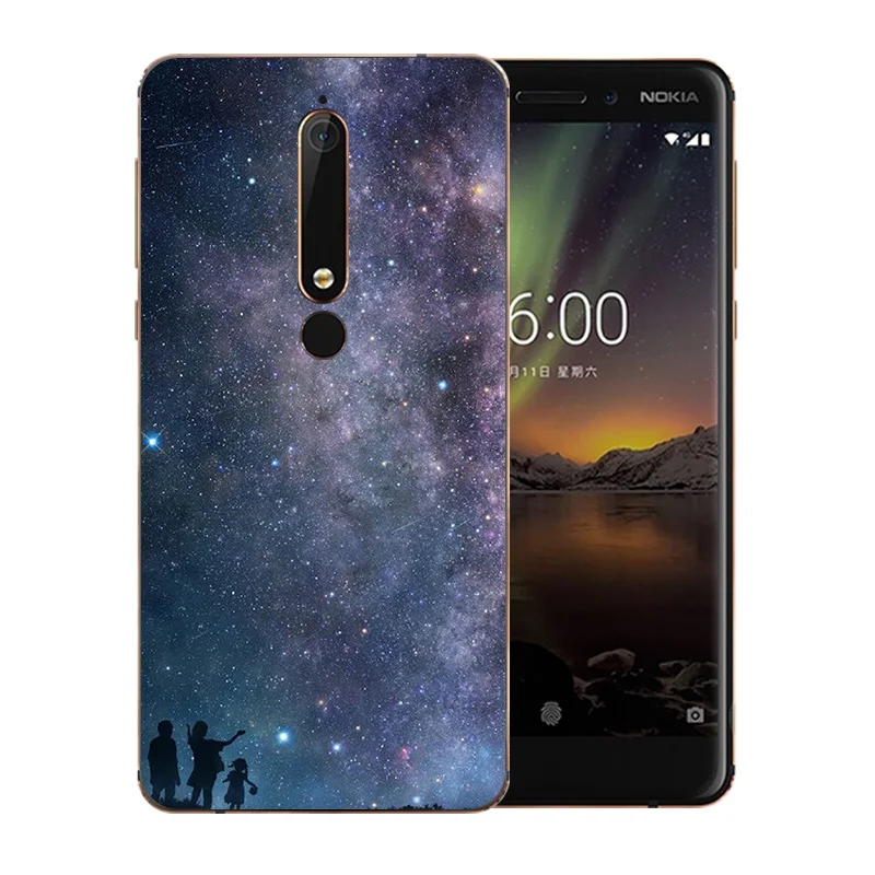 5 дюймов для Nokia 6 2018 чехол второго поколения 2th звездное небо узор мягкий силикон
