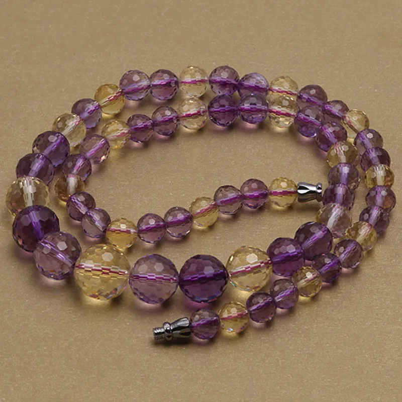 

JYX purple sugar!elegant natural Colorful Crystal Necklace 7-12mm faced round Citrine necklaces women jewelry 18"