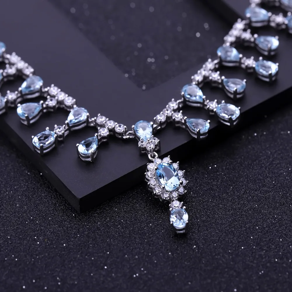 GEM'S BALLET 14.6Ct Natural Sky Blue Topaz Gemstone 100% 925 Sterling Silver Wedding Bridal Necklace For Women Fine Jewelry | Украшения
