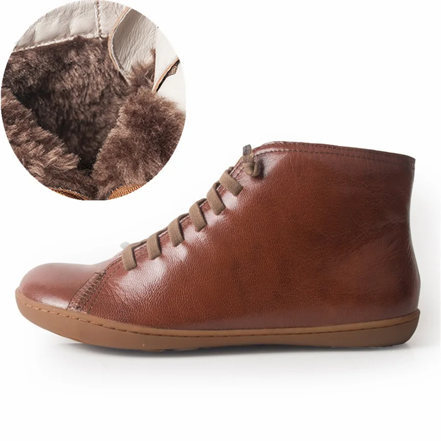 brown fur Мужские зимние ботинки из натуральной кожи; сезон весна; мужская обувь на плоской подошве; короткие коричневые ботинки на меху; коллекция года; мужские ботинки на шнуровке - Цвет: brown fur