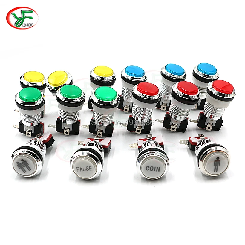 

16pcs Chrome-plated silver button 33mm arcade buttons switch 5v 12v illuminated button 1P 2P COIN PAUSE For Arcade Game DIY