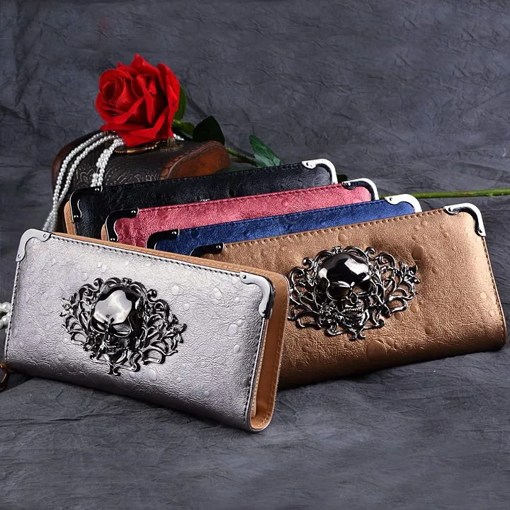 2015 1 Piece Women Vintage Long Clutch Purse Wallet Punk Design Metal Skull Head Drop Shipping 5 Colors 31 | Багаж и сумки