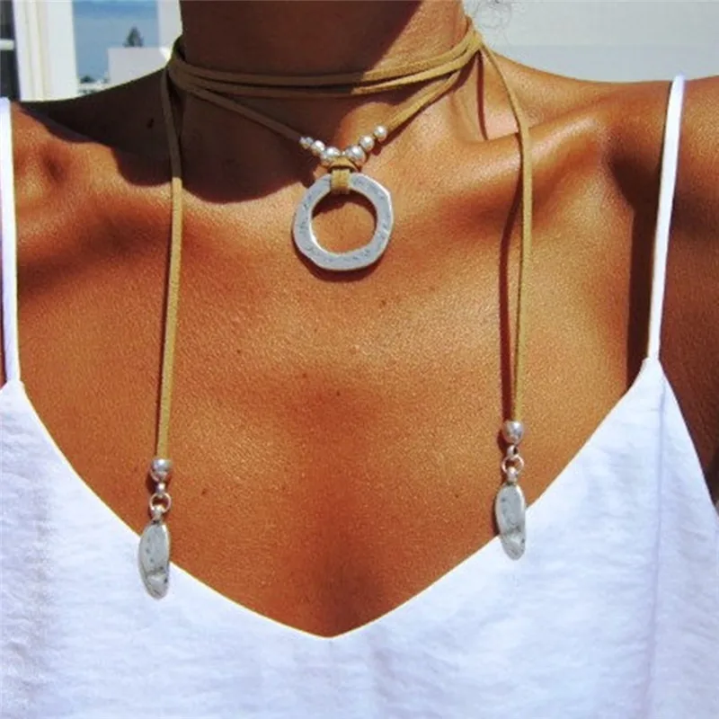 Ожерелье женское из коричневой замшевой кожи и сплава|accessories fashion|fashion accessoriescollares
