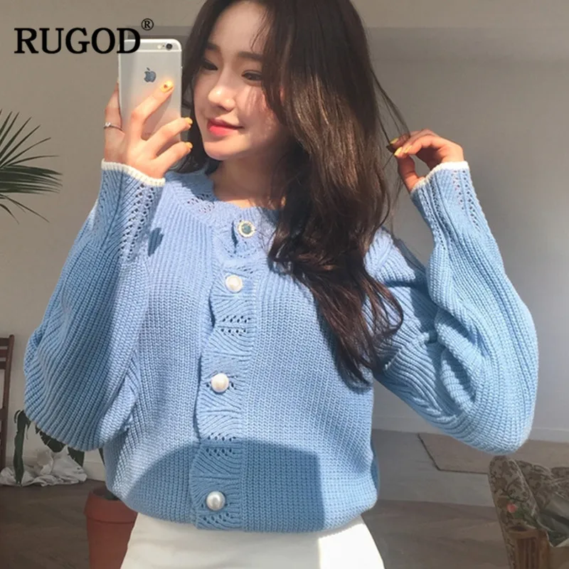 RUGOD женский милый вязаный кардиган 2018 Осень Новая мода однобортный круглый вырез
