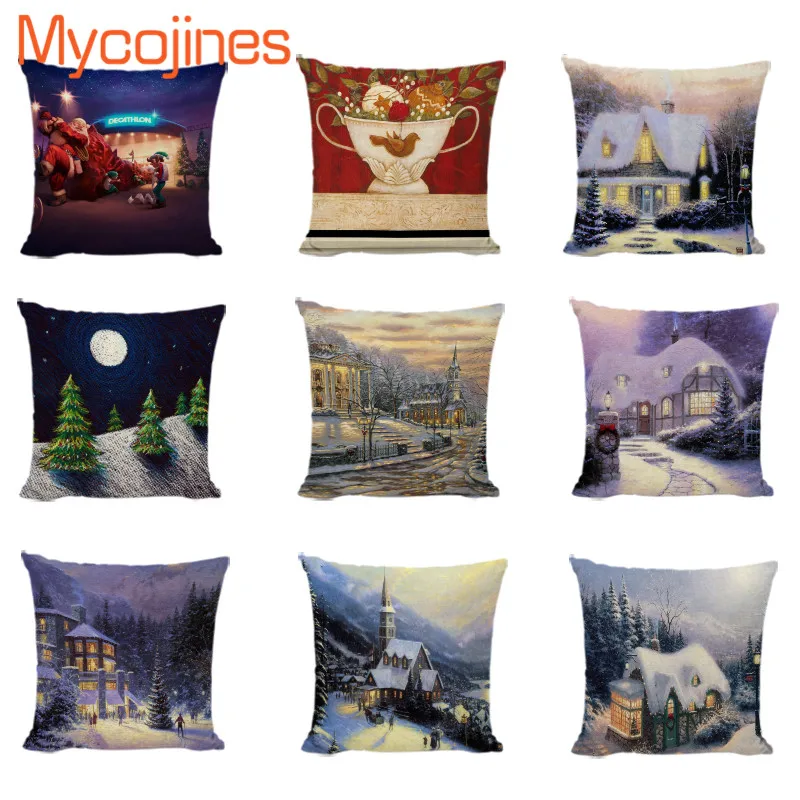 

Merry Christmas Gifts Pillowcase Cotton Linen Throw Pillows Winter House Festival Decorative Pillow Sofa Car Seat Home Cushion