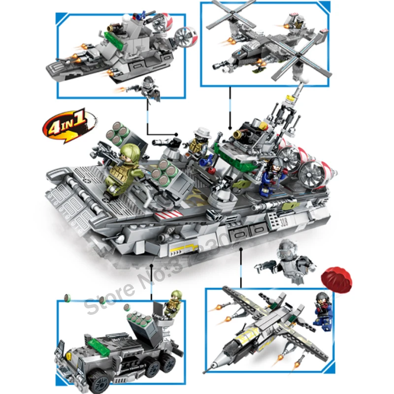 LWKO 4 в 1 военный морской корабль лодка строительные блоки Совместимость Legoed