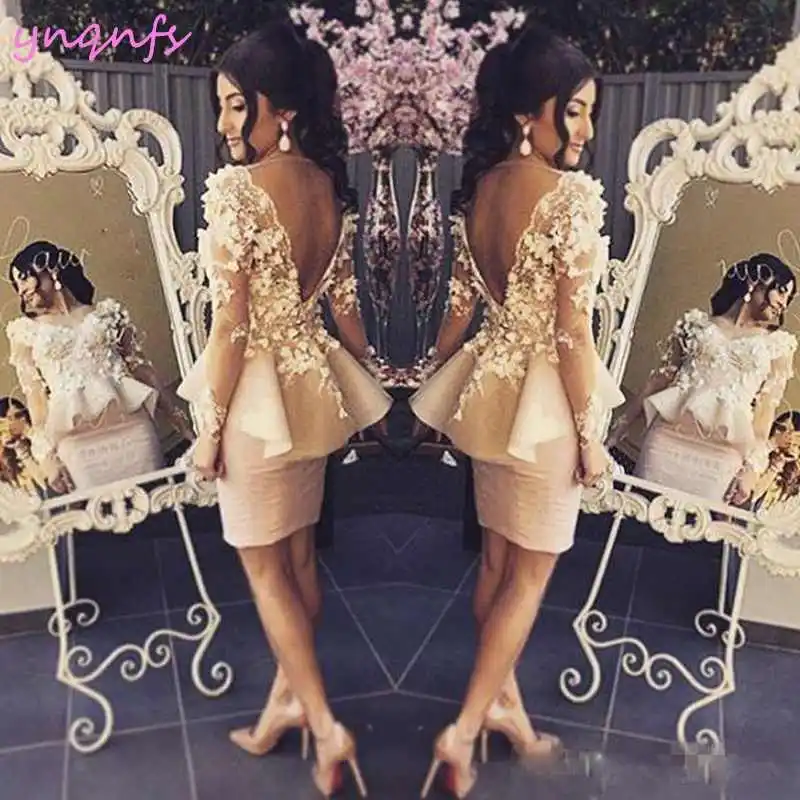 pearl pink YNQNFS C17 женские элегантные вечерние платья с длинным рукавом и кружевными цветами, с открытой спиной, жемчужно-розовые платья, коктейльные платья - Цвет: pearl pink