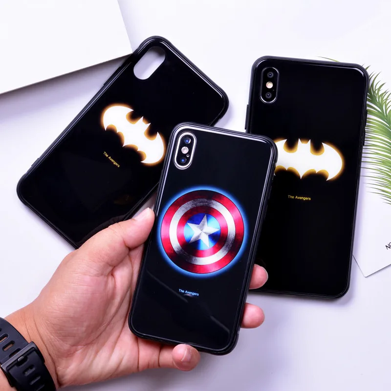 Чехол для iphone Xs Max чехол светящийся закаленное стекло Супермен Бэтмен 6 6s 8 7 Plus X