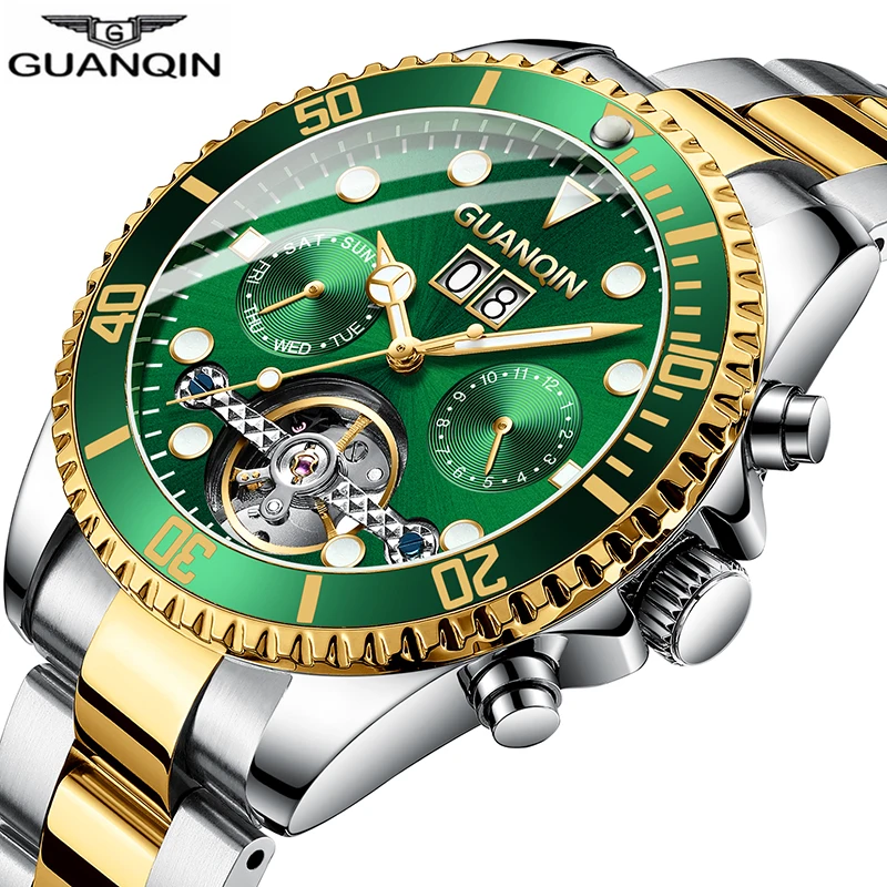 GUANQIN Automatic Watch Men Skeleton Tourbillon Mechanical Watch Sport Waterproof Automatic Watch Clock Man relogio masculino