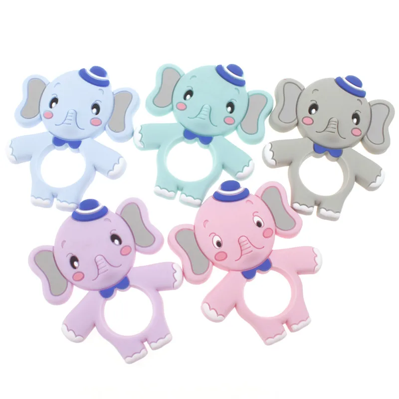 Collar con colgante de elefante de dibujos animados para beb&eacute;, mordedor de silicona sin Bpa, cadena de chupete artesanal, juguetes de dentici&oacute;n de silicona, 5 uds.-2