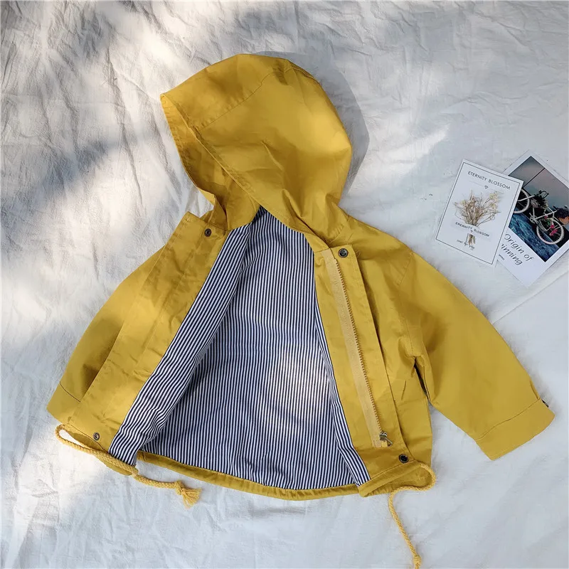 WLG/весенние модные куртки для девочек Желтые пальто с капюшоном и длинными