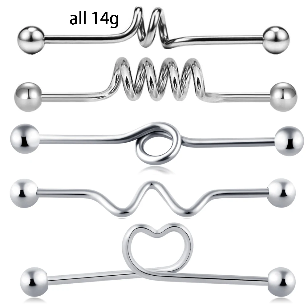 5pcs one set silver JUNLOWPY 1-9 шт набор хирургическая стальная Промышленная Штанга для женщин и мужчин серьги, Надеваемые На ушной хрящ Спираль пирсинг ювелирные изделия 1 1/2 дюйма 38 мм - Окраска металла: 5pcs one set silver