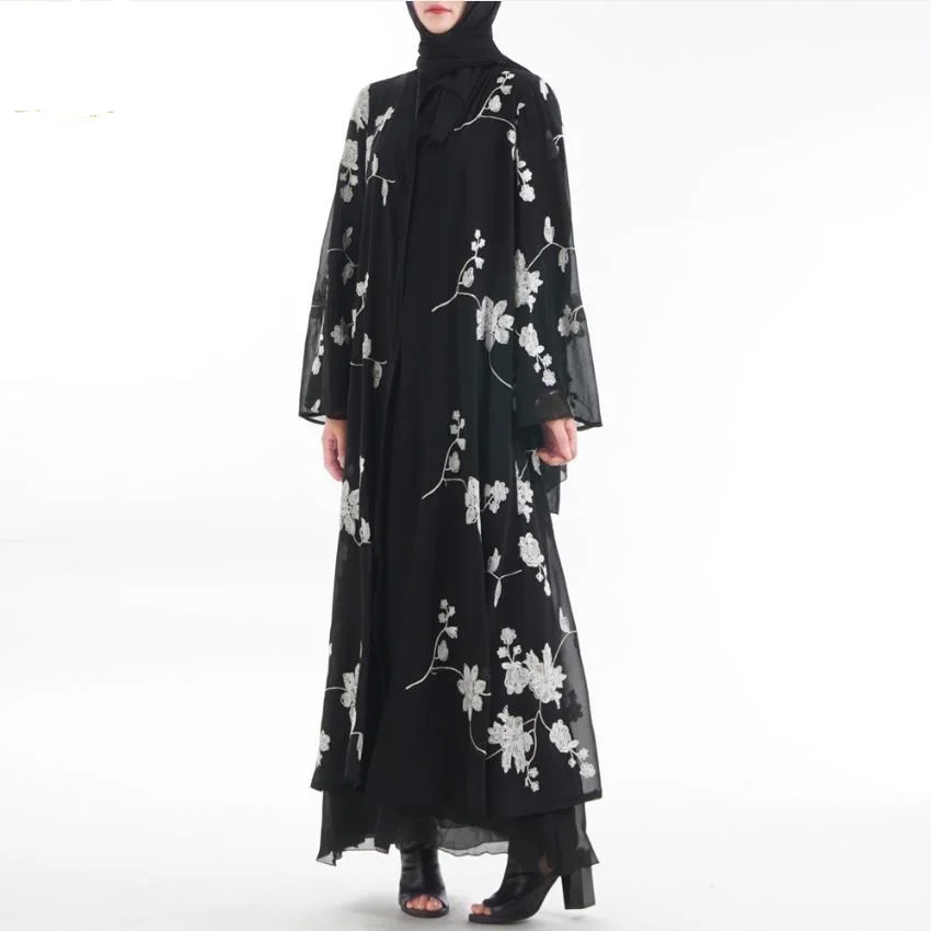Мусульманское платье для взрослых с цветочной вышивкой abaya арабское