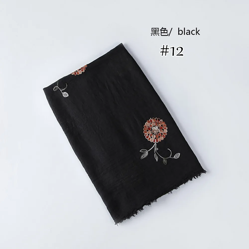 

14color NEW embroider flower hijab scarf cotton soft shawl fashion luxury women scarves shawls brand soft muffler islamic hijabs