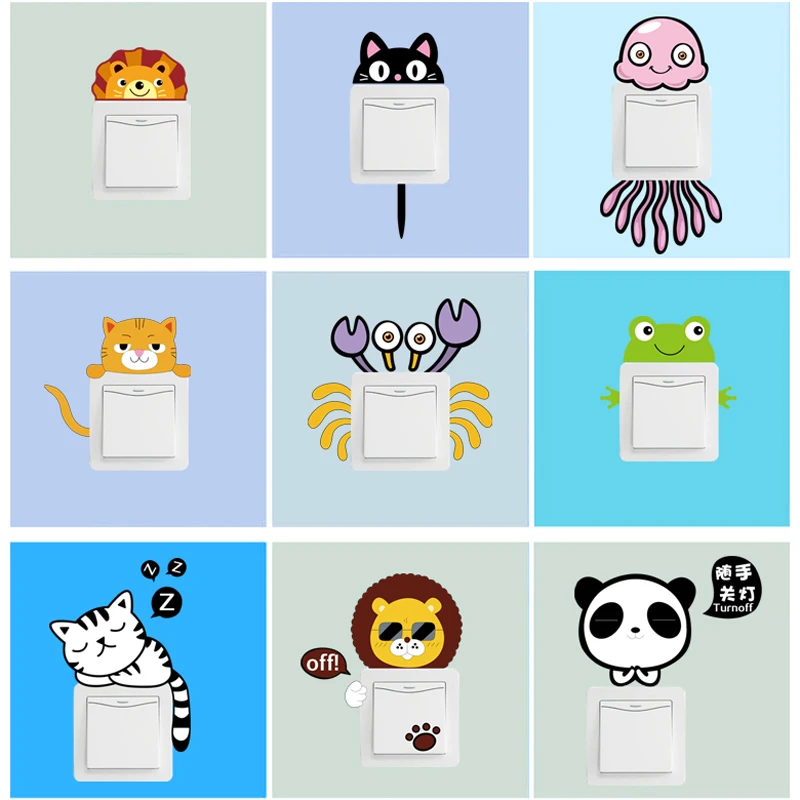 1 Set of 11pcs Cartoon lovely animals Switch stickers Removable Cute wall sticker Decal bedroom living room switch decoration | Дом и сад