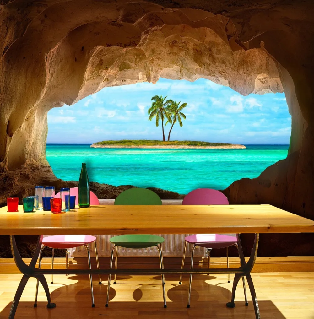 

[Self-Adhesive] 3D Tropical Coconut Tree Cave 038 Wall Paper mural Wall Print Decal Wall Murals