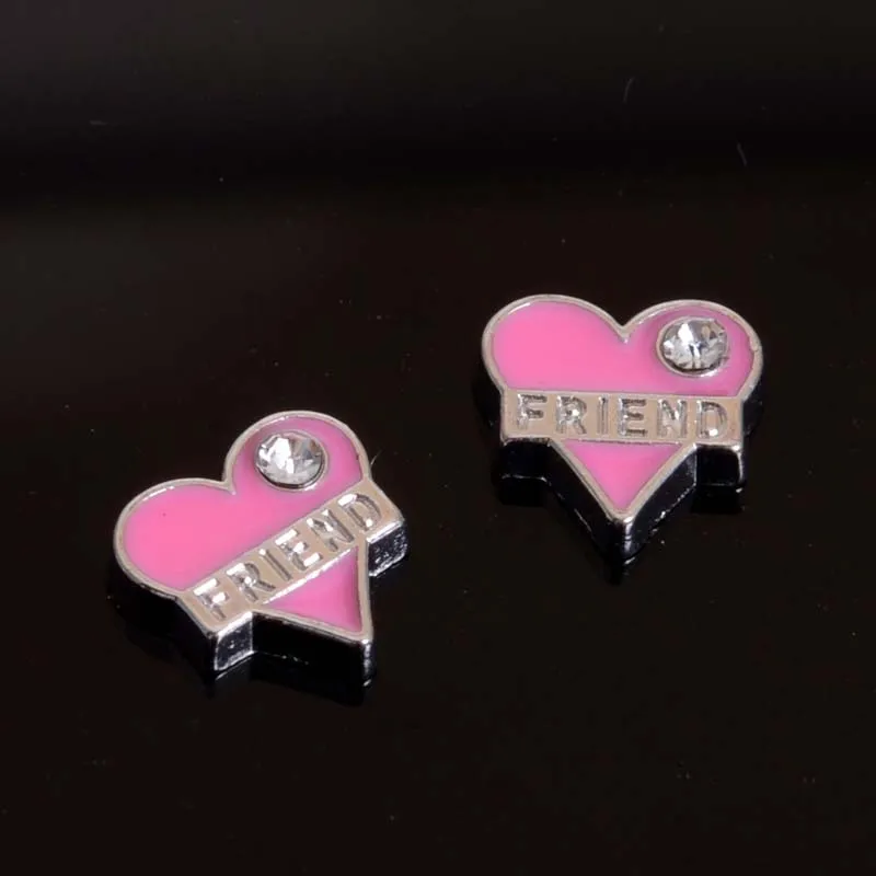 

New Arrived Floating Charm For Glass Lockets Crystal Heart Pink Heart Friend Heart Floating Charm