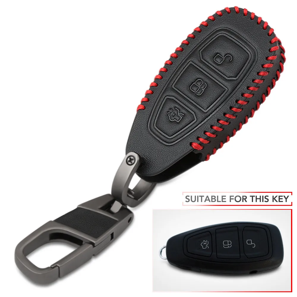 Smart 3 Button Автомобильный стиль кожаный ключ дистанционного ключа брелок чехол для Ford Fiesta Focus 3 4 MK3 MK4 Mondeo Ecosport Kuga Focus ST - Название цвета: Smart 3 Button