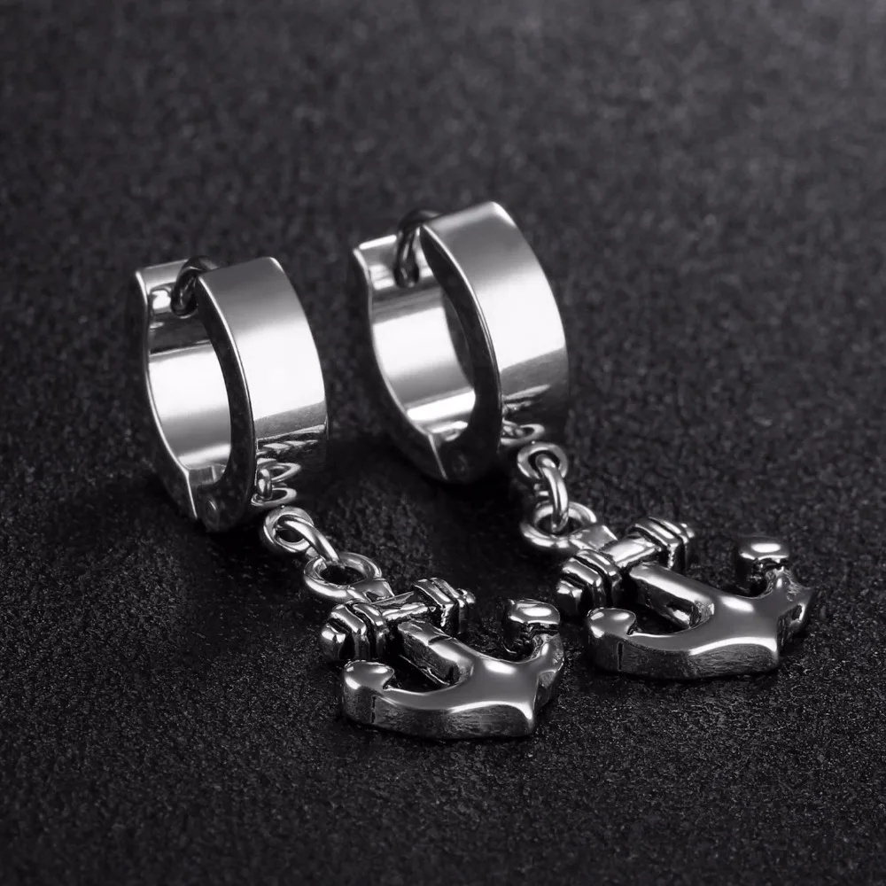 korea 16mm Anchor Hoop Earrings For Woman Top Quality Stainless Steel White Black Golden Men Gift Fashion Jewelry | Украшения и